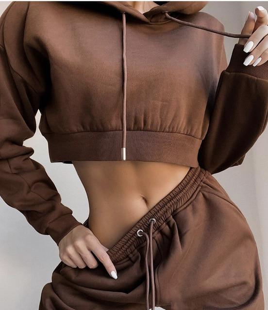 A stylish 2 Piece Sweatsuit featuring a hooded pullover and full-length pants, perfect for winter casual wear.