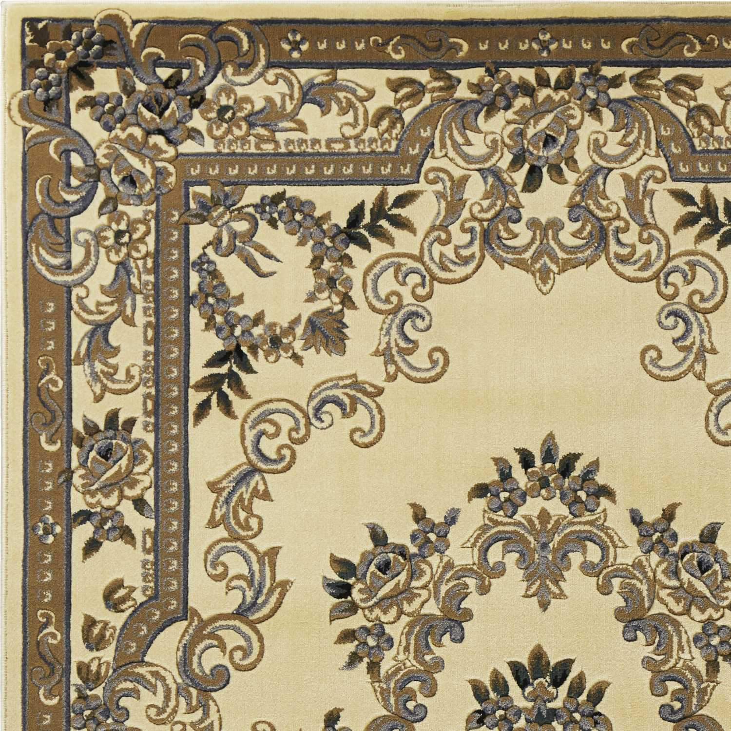 A beautiful 2' x 3' ivory area rug with intricate hand-carved details, perfect for enhancing home decor.