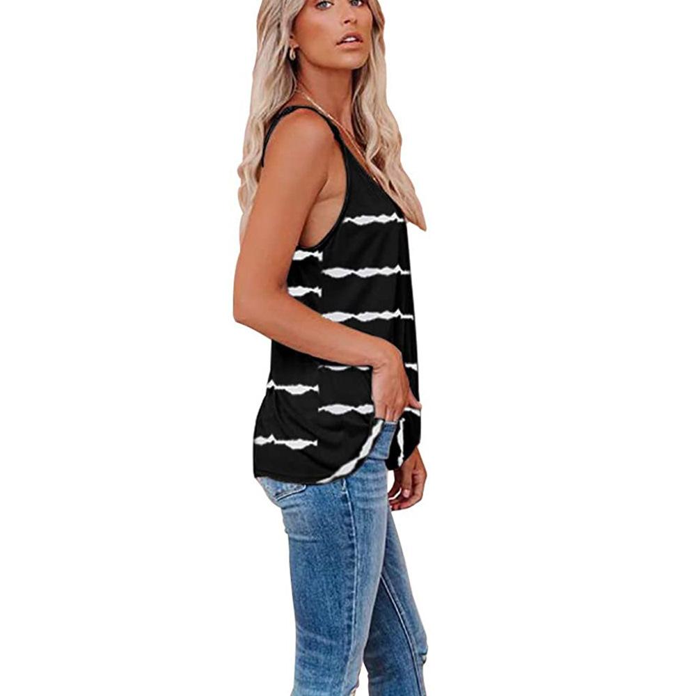 2021 Summer New Women Sexy Sleeveless Camisole in striped pattern with V-neck design, perfect for summer fashion.