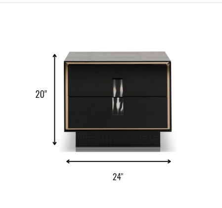 21-inch black MDF and steel nightstand with two drawers, showcasing modern design and ample storage space.