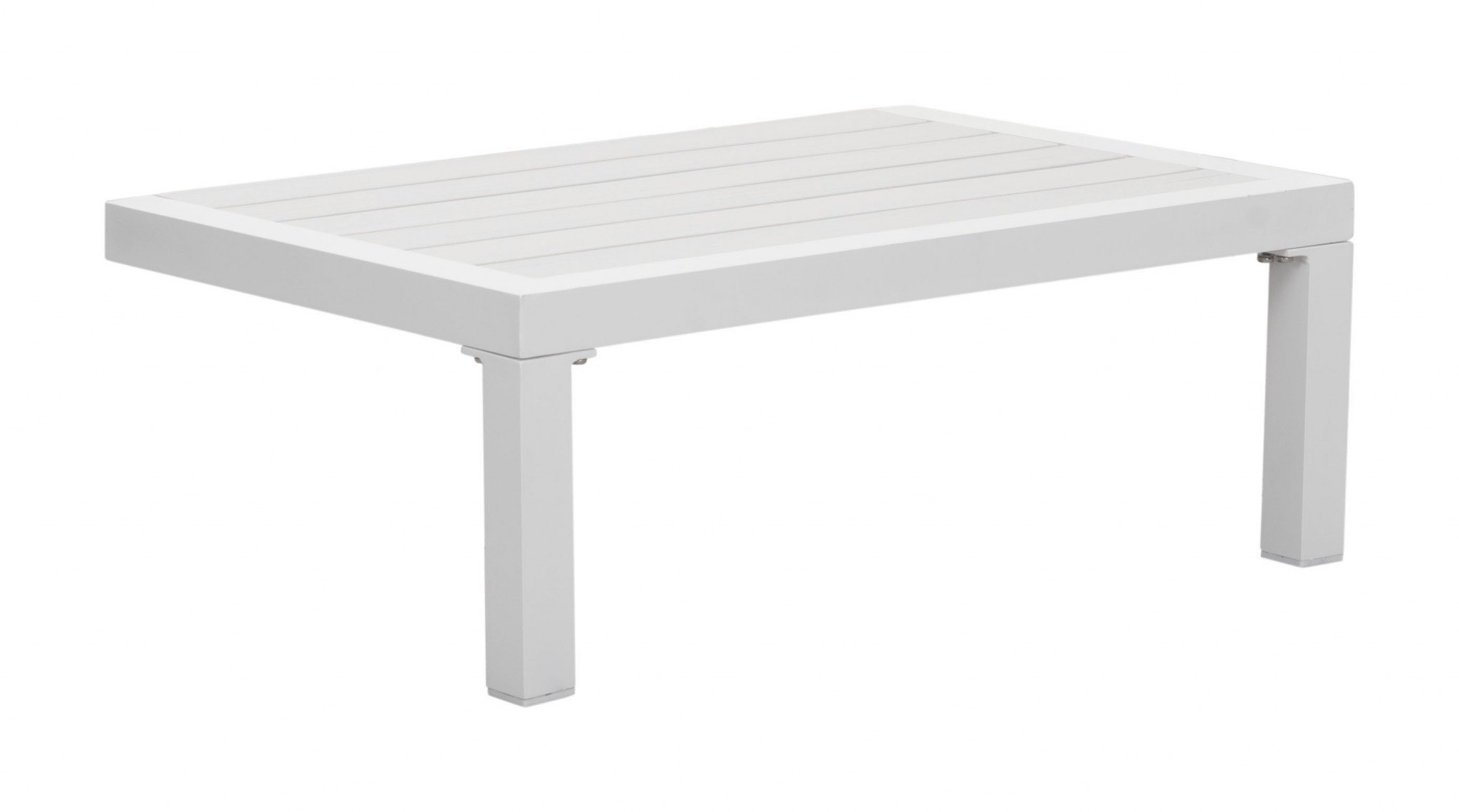 A stylish 28" x 18.1" white side table made of polyresin and powder-coated aluminum, perfect for drinks and books.