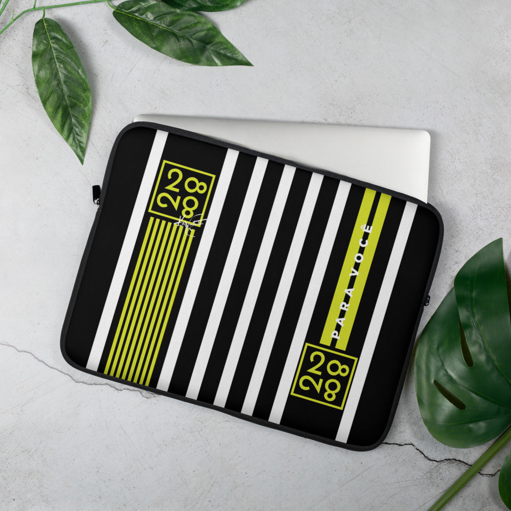 2882 Multi-Stripe Laptop Sleeve featuring a stylish design, padded zipper, and faux fur interior lining for laptop protection.