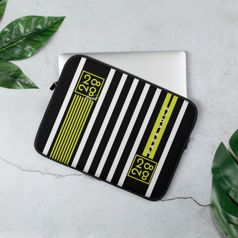 2882 Multi-Stripe Laptop Sleeve featuring a stylish design, padded zipper, and faux fur interior lining for laptop protection.