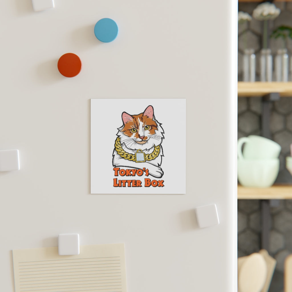 2882HomeDecor Tokyo’s Litterbox Square Magnet in two sizes, showcasing its glossy finish and unique design.