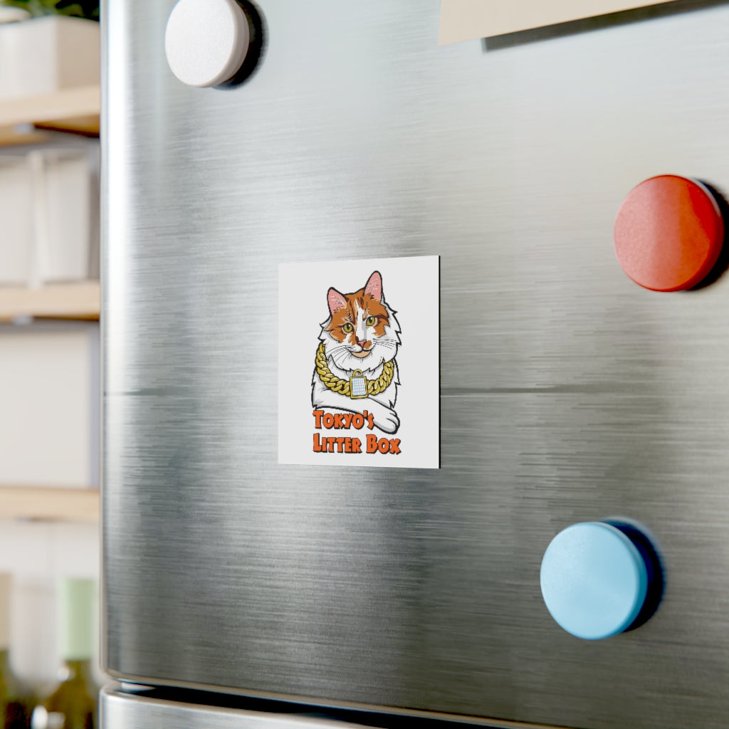 2882HomeDecor Tokyo’s Litterbox Square Magnet in two sizes, showcasing its glossy finish and unique design.