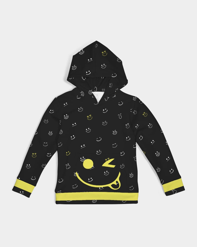 A vibrant kids hoodie featuring a playful winky face design, made from soft fabric with a front kangaroo pocket.