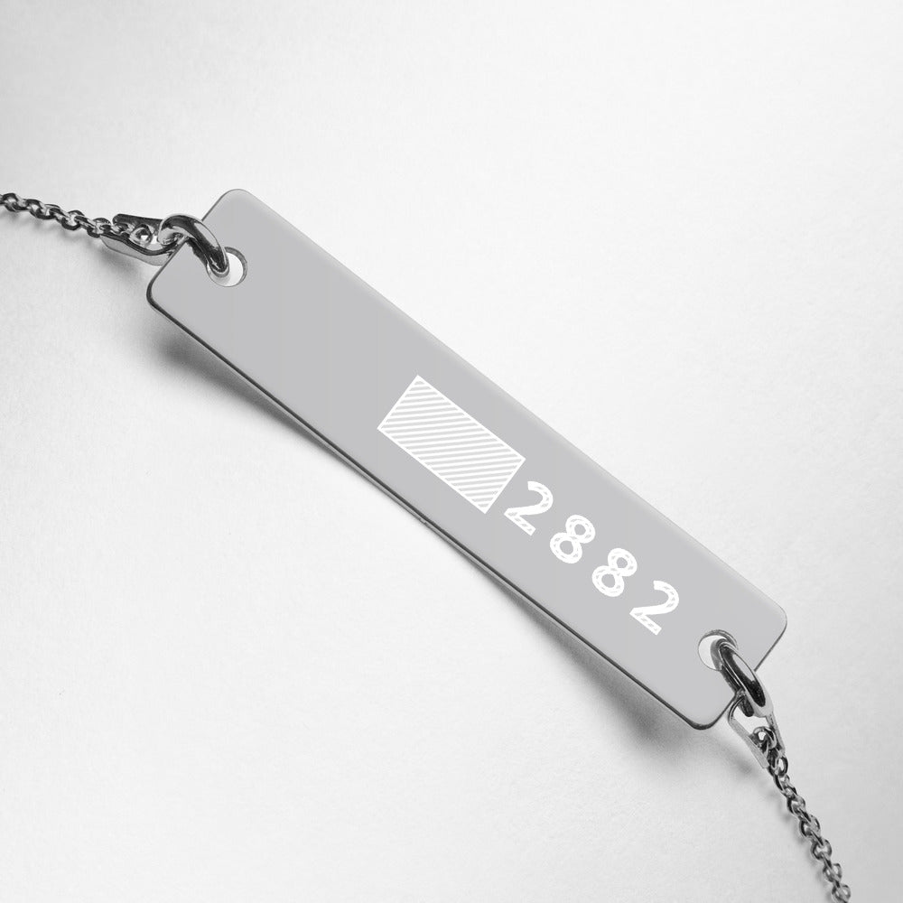 2882SetNStone™ Sterling Silver Blocked-In Chain ID Bracelet featuring an engraved bar pendant and a sleek chain design.