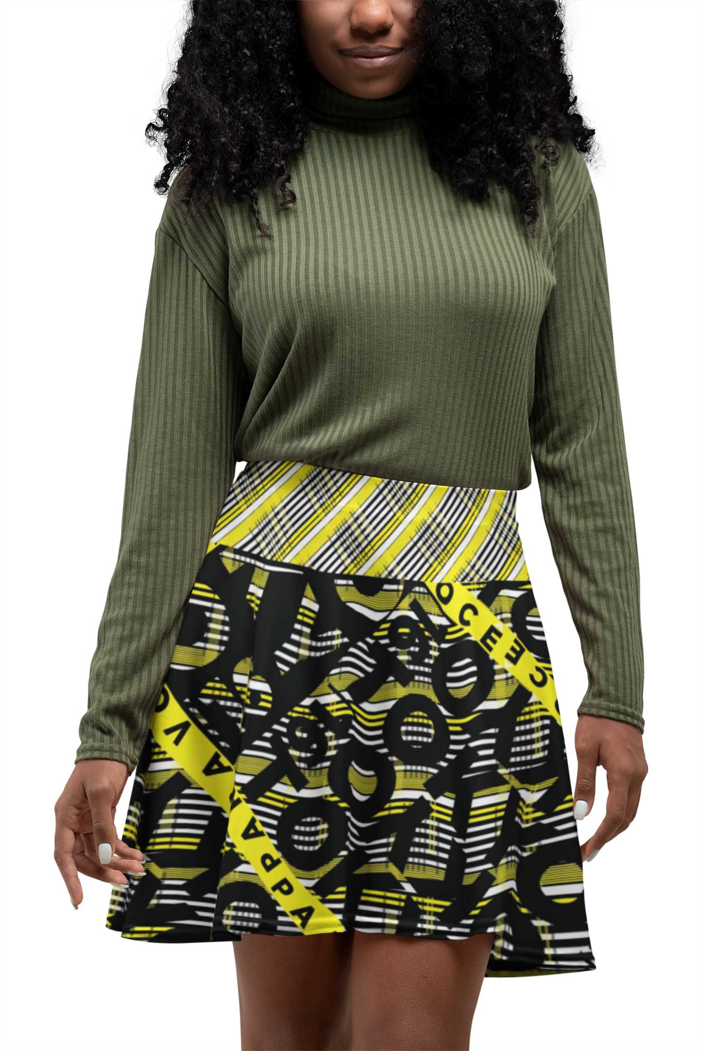 2882Sport™ Dark Academia Plaid Skater Skirt featuring a vibrant yellow plaid pattern, flirty skater silhouette, and soft fabric for comfort.