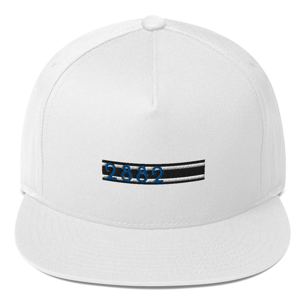 2882Sport™ Tropics Of OZ embroidered flat bill cap with green undervisor and structured five-panel design.