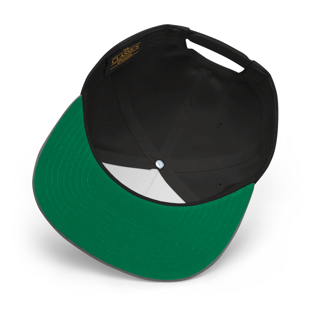 2882Sport™ Tropics Of OZ embroidered flat bill cap with green undervisor and structured five-panel design.