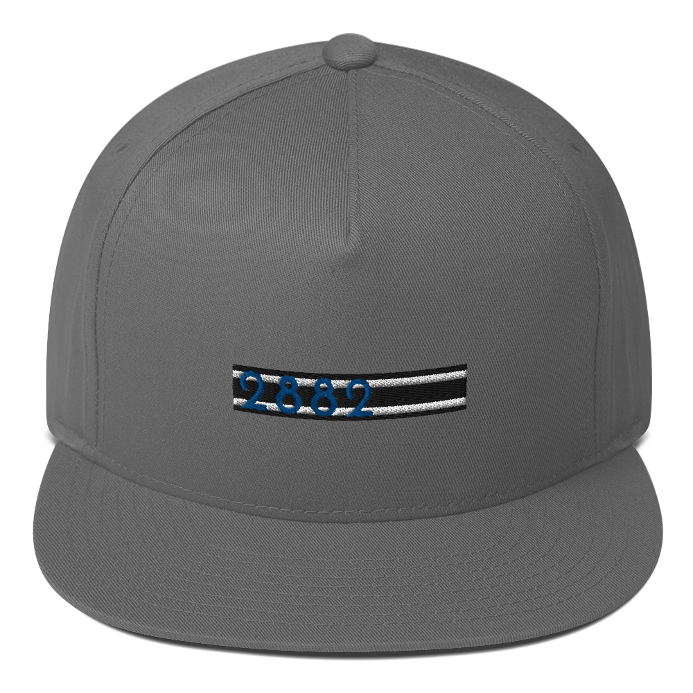 2882Sport™ Tropics Of OZ embroidered flat bill cap with green undervisor and structured five-panel design.