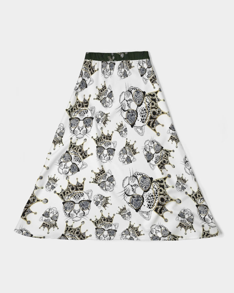 2882Sport™ Tropics Of OZ A-Line Midi Skirt featuring a vibrant lion print, thick waistband, and flowy chiffon fabric.