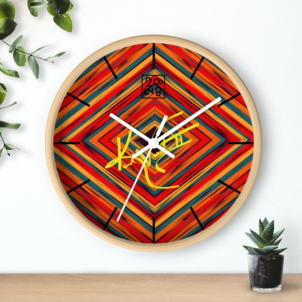 2882Time™ Boho Tribe Diamond Stripe Geometric Clock with wooden frame and plexiglass face, showcasing a unique geometric design.