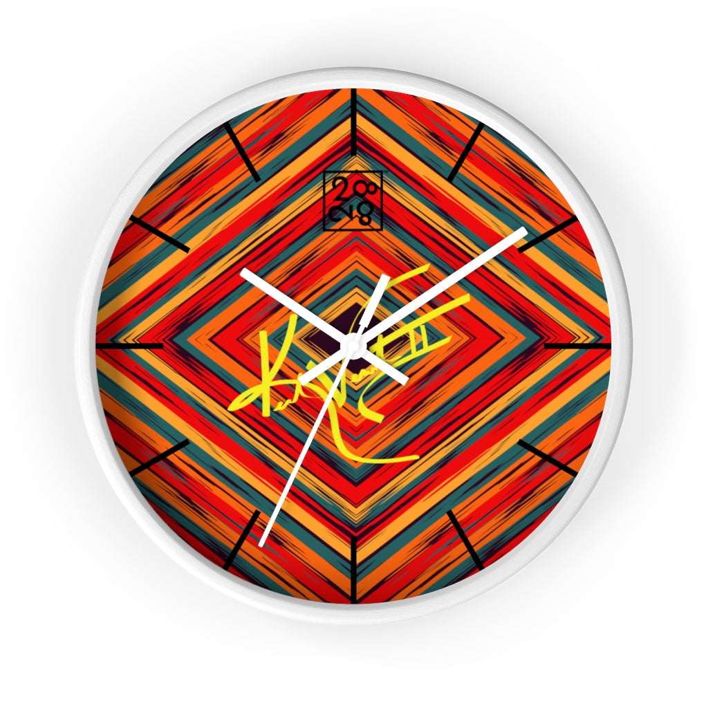 2882Time™ Boho Tribe Diamond Stripe Geometric Clock with wooden frame and plexiglass face, showcasing a unique geometric design.