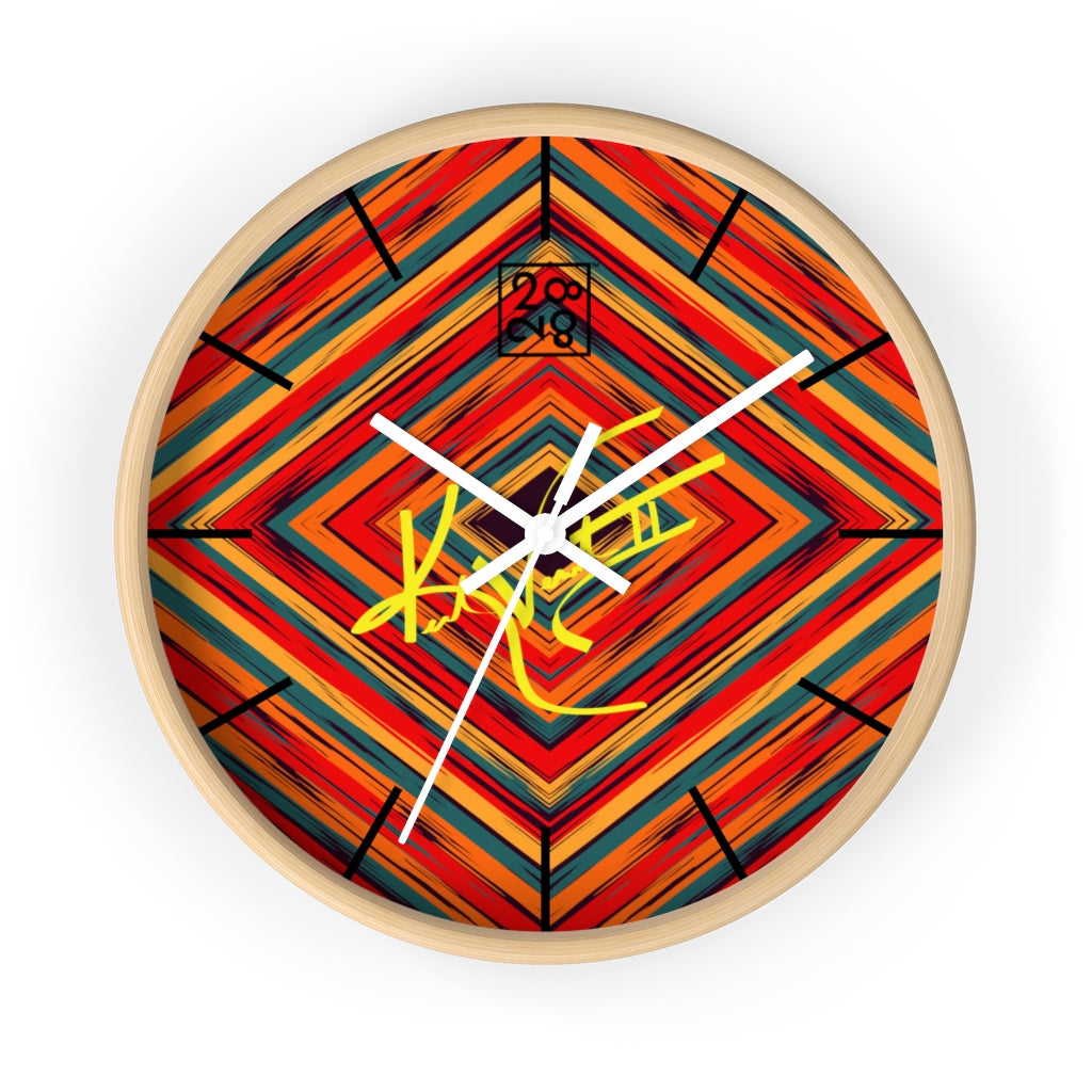 2882Time™ Boho Tribe Diamond Stripe Geometric Clock with wooden frame and plexiglass face, showcasing a unique geometric design.