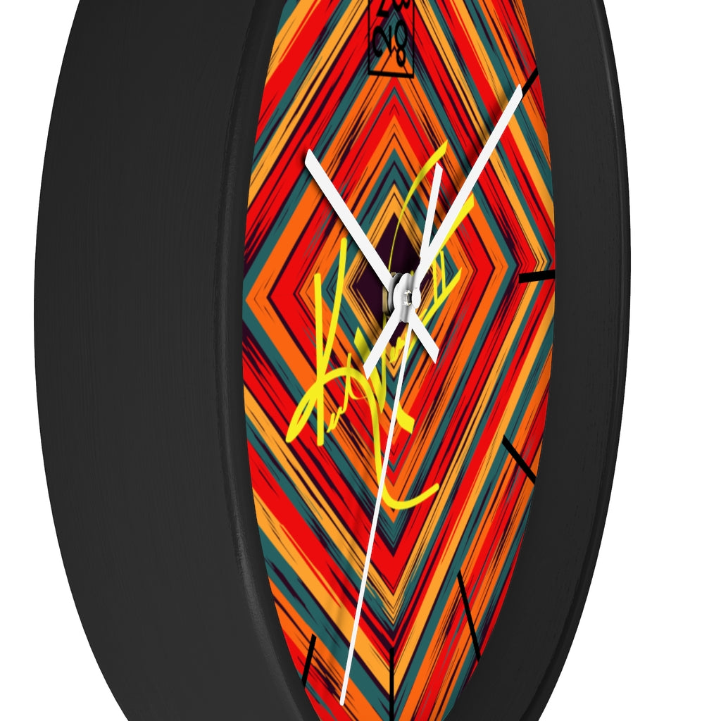 2882Time™ Boho Tribe Diamond Stripe Geometric Clock with wooden frame and plexiglass face, showcasing a unique geometric design.