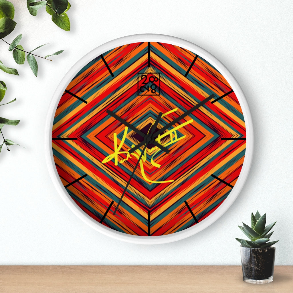 2882Time™ Boho Tribe Diamond Stripe Geometric Clock with wooden frame and plexiglass face, showcasing a unique geometric design.