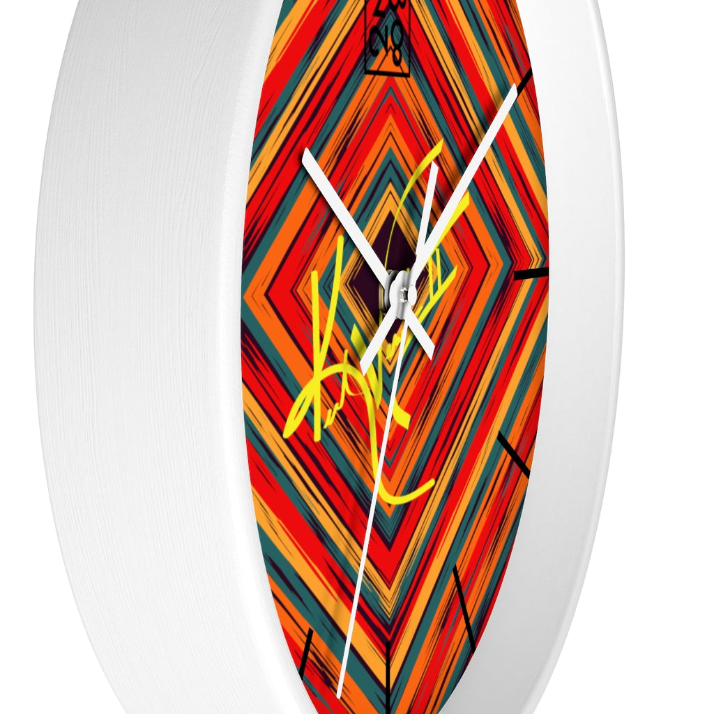 2882Time™ Boho Tribe Diamond Stripe Geometric Clock with wooden frame and plexiglass face, showcasing a unique geometric design.