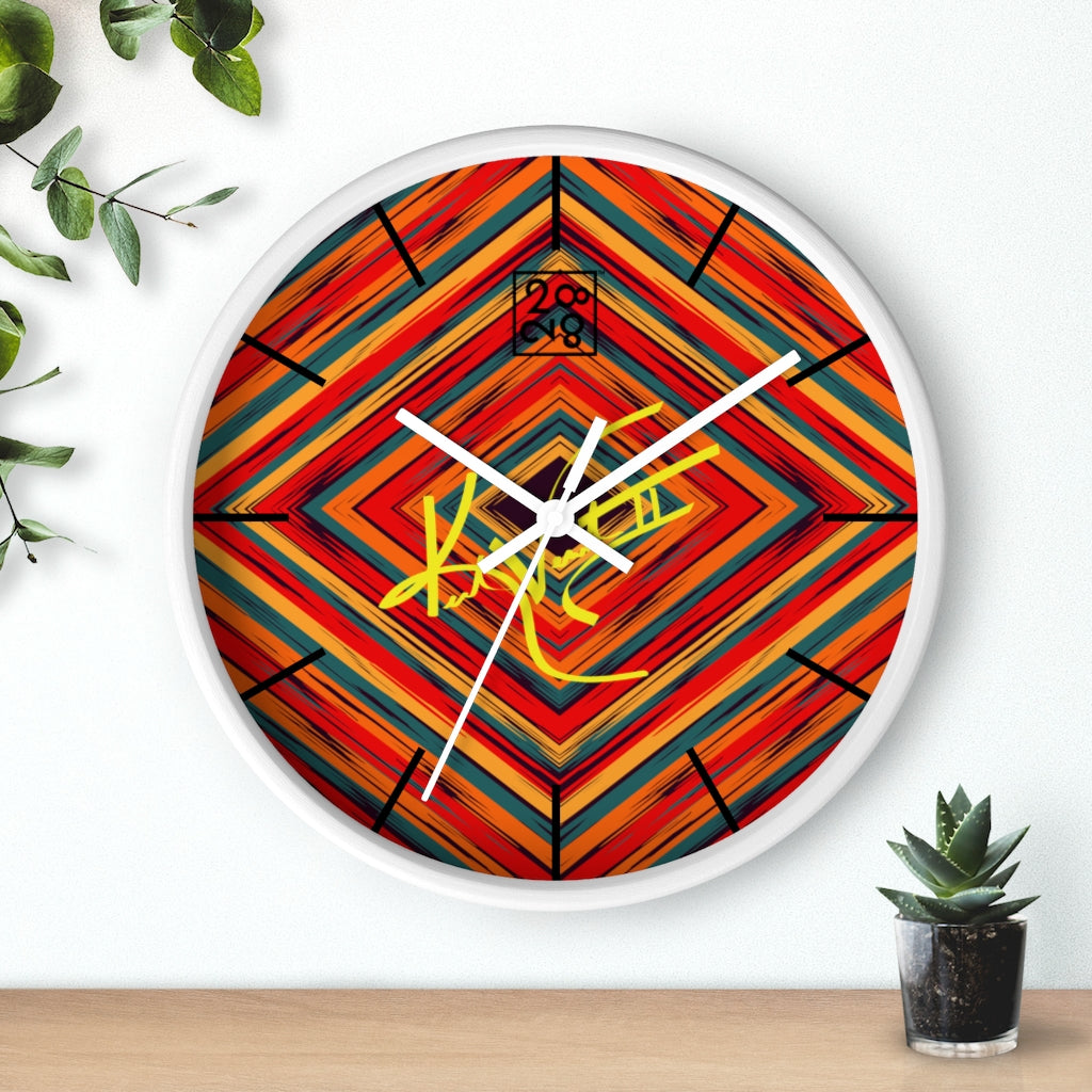 2882Time™ Boho Tribe Diamond Stripe Geometric Clock with wooden frame and plexiglass face, showcasing a unique geometric design.