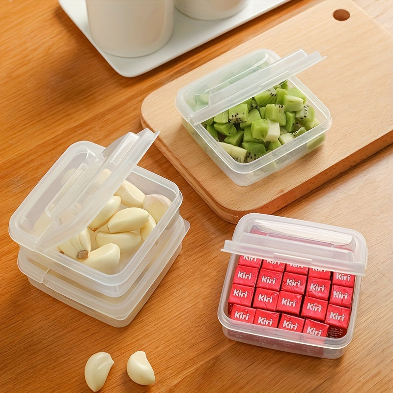 Two rectangular flip top food storage boxes made of durable PET material, ideal for versatile food storage.