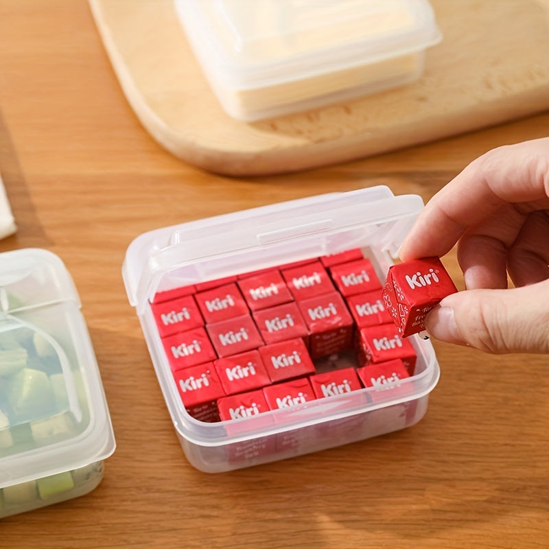 Two rectangular flip top food storage boxes made of durable PET material, ideal for versatile food storage.