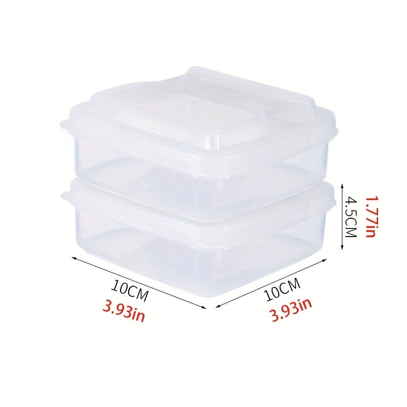 Two rectangular flip top food storage boxes made of durable PET material, ideal for versatile food storage.