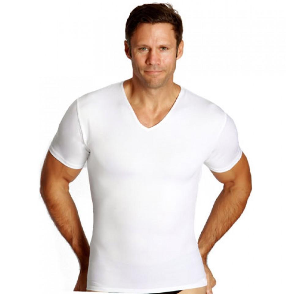 Three pack of Insta Slim Compression V-Neck T-shirts in various sizes, showcasing their sleek design and comfortable fit.