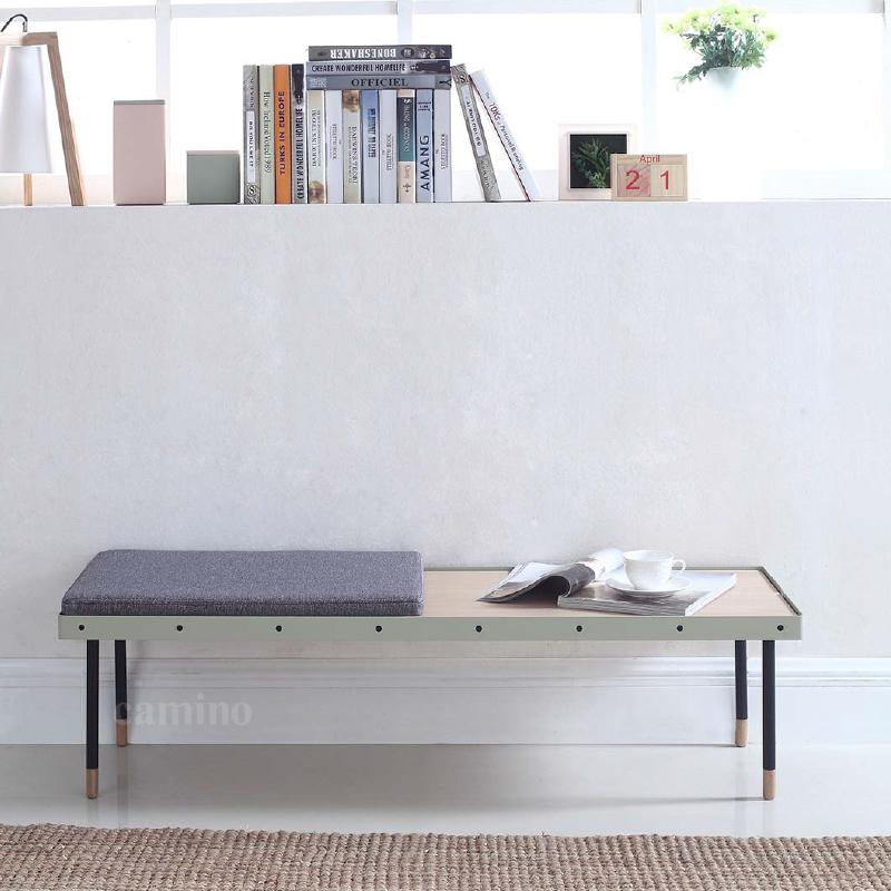 A stylish 31.8" x 31.8" x 40" beige veneer low bench showcasing a scandi design, perfect for home decor.