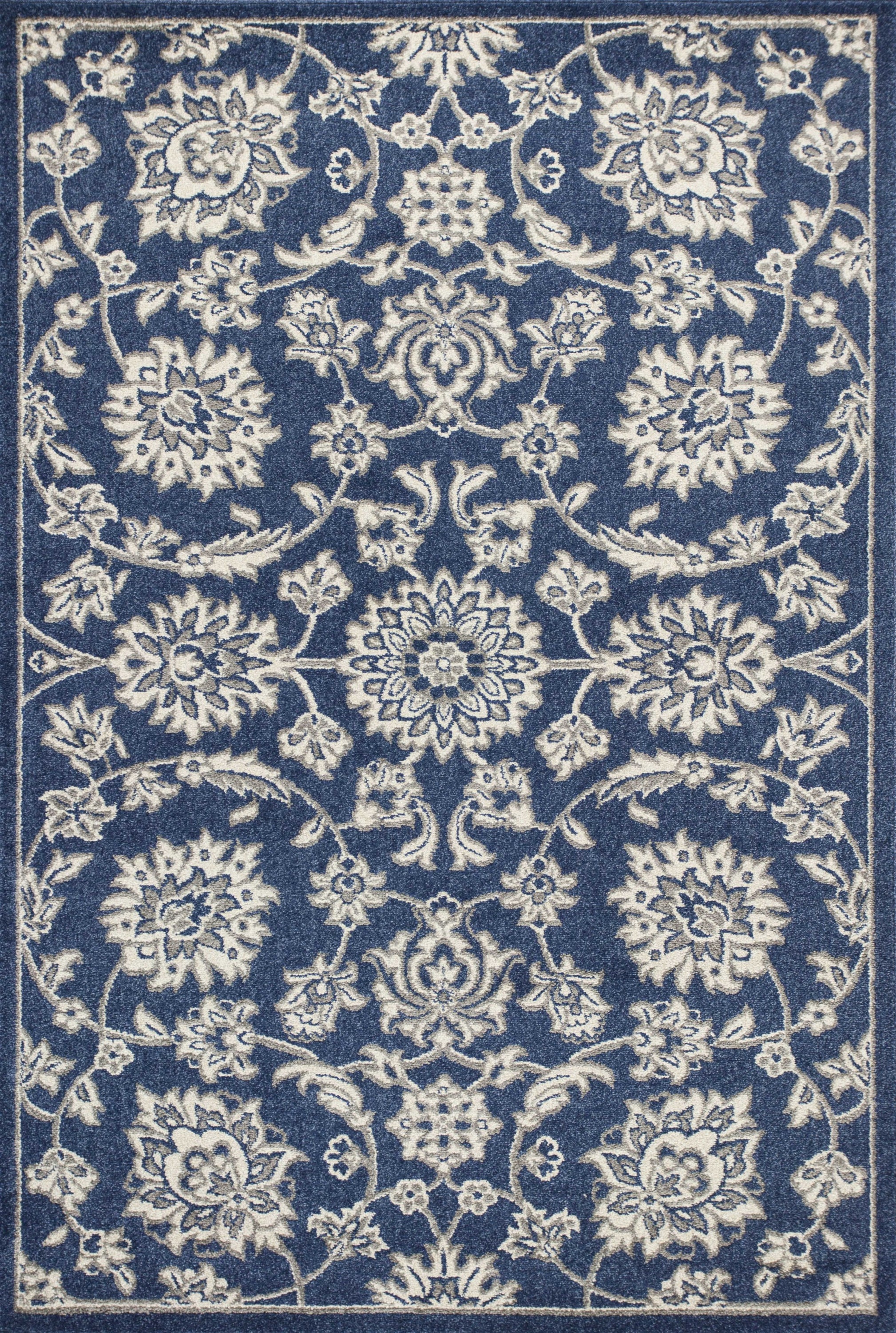 3x5 denim UV treated polypropylene area rug with elegant patterns, perfect for modern home decor.