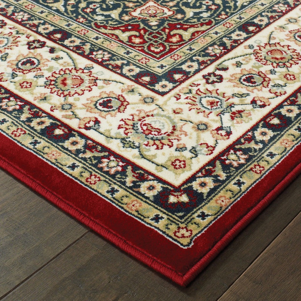 3 inches x 6 inches Red Ivory Machine Woven Oriental Indoor Area Rug featuring intricate Persian-inspired patterns and floral medallion.