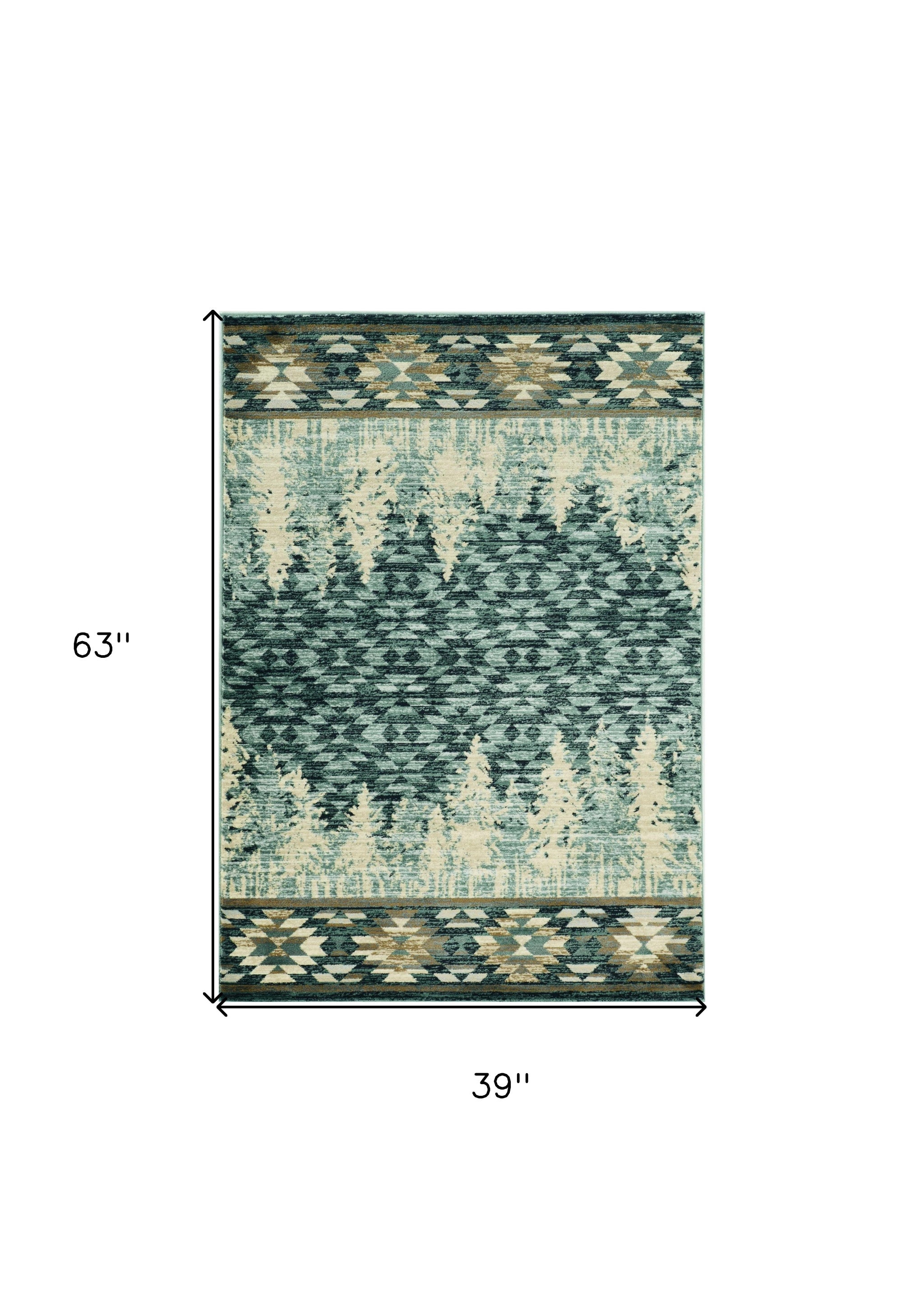 3x5 slate blue machine woven Pinegrove Lodge indoor area rug showcasing a rustic design perfect for cozy interiors.