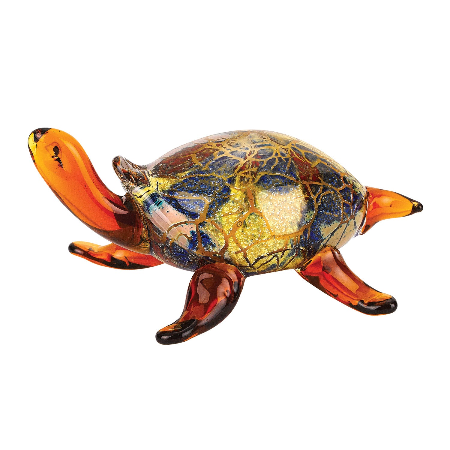 A beautifully crafted 4 Mouth Blown Turtle Art Glass ornament showcasing vibrant colors and intricate details, perfect for home decor.