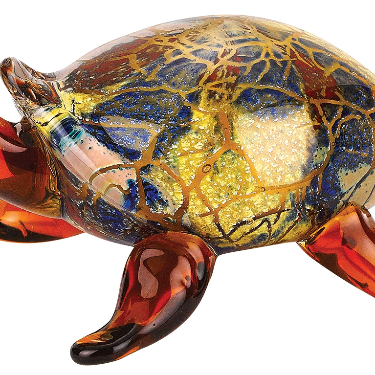 A beautifully crafted 4 Mouth Blown Turtle Art Glass ornament showcasing vibrant colors and intricate details, perfect for home decor.