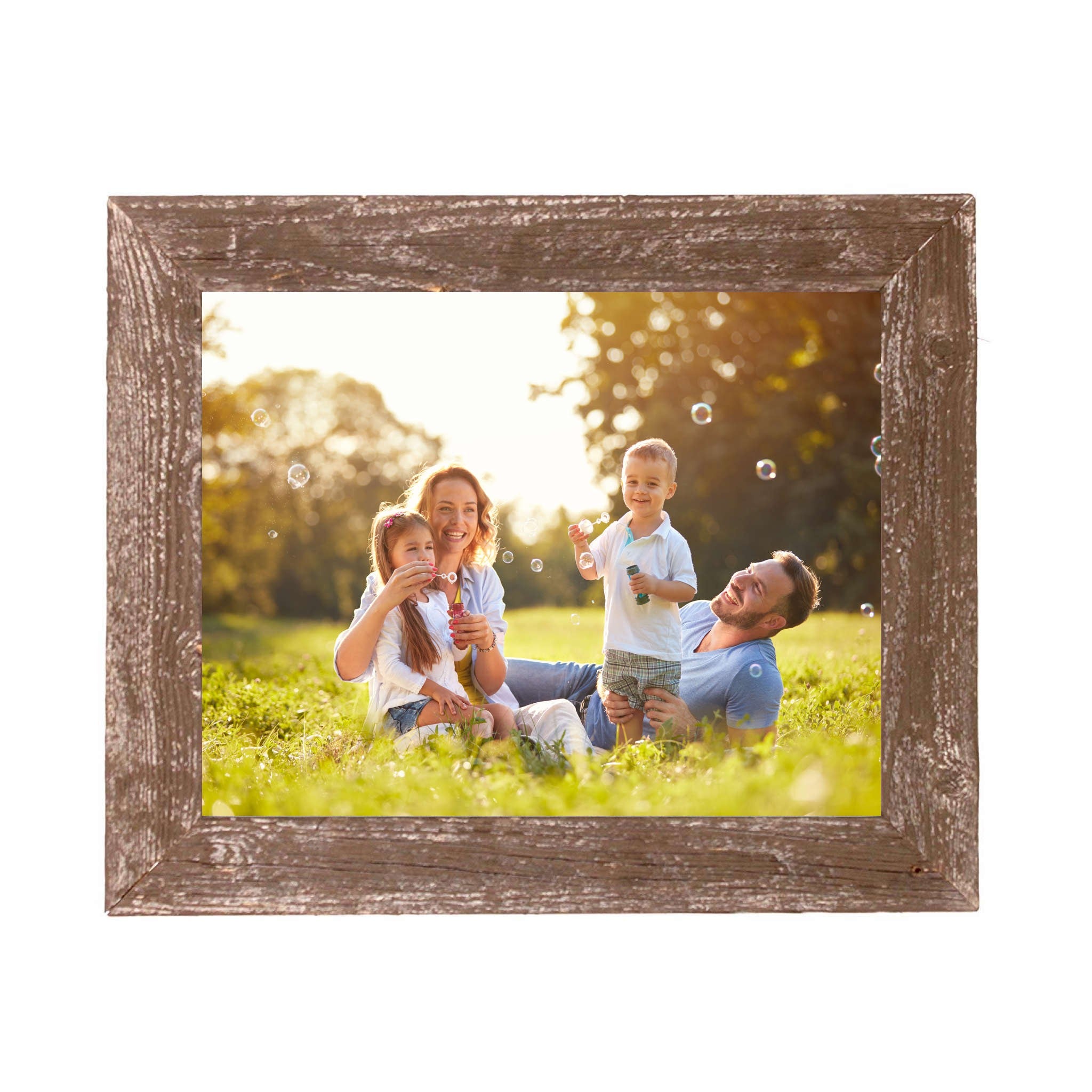 A rustic farmhouse espresso wood frame measuring 4x6 inches, showcasing a unique handmade design with natural knots and a distressed finish.