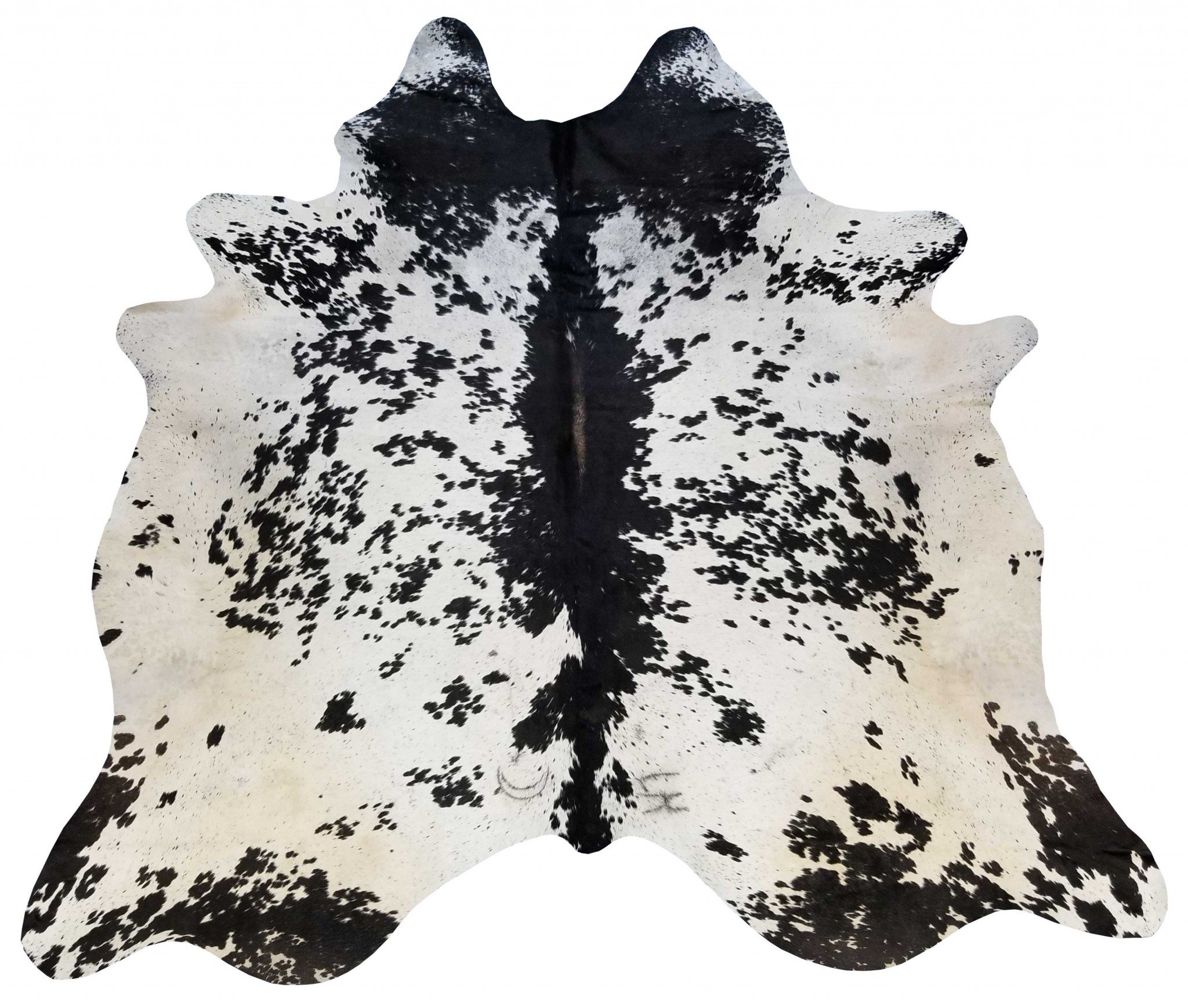 5.5 Ft Black and White Brindled Cowhide Rug showcasing a unique brindled pattern, perfect for enhancing home decor.