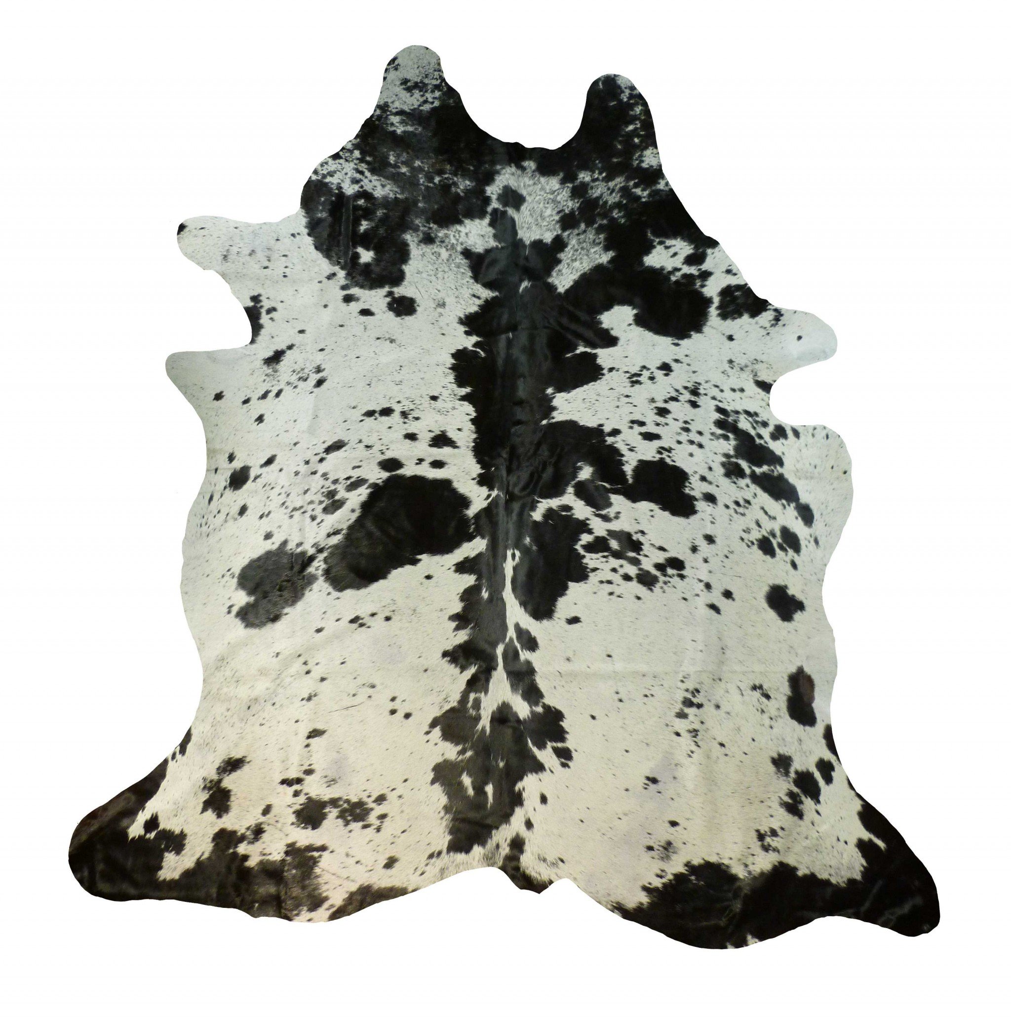 5.5 Ft Black and White Brindled Cowhide Rug showcasing a unique brindled pattern, perfect for enhancing home decor.