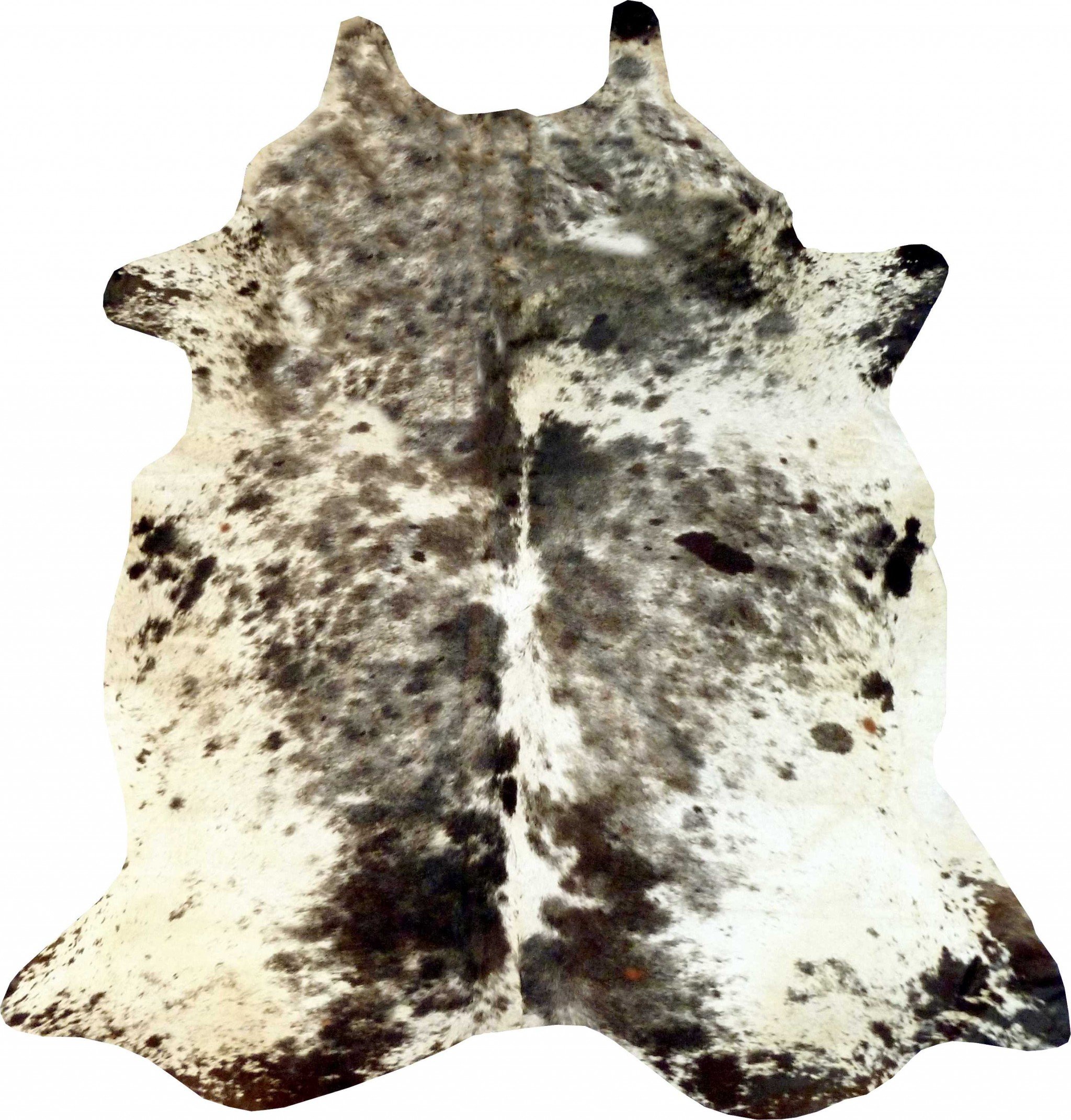 5.5 Ft Black and White Brindled Cowhide Rug showcasing a unique brindled pattern, perfect for enhancing home decor.