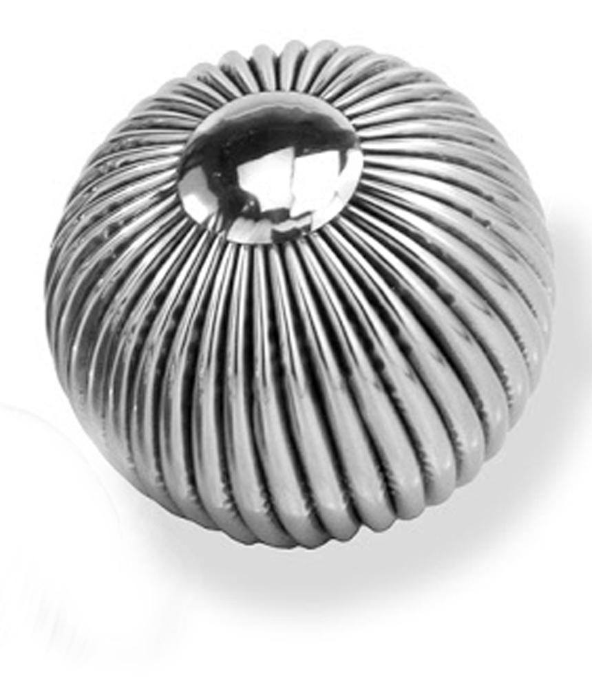 A 5-inch buffed striped sphere showcasing a modern design with elegant stripes, perfect for home decor.