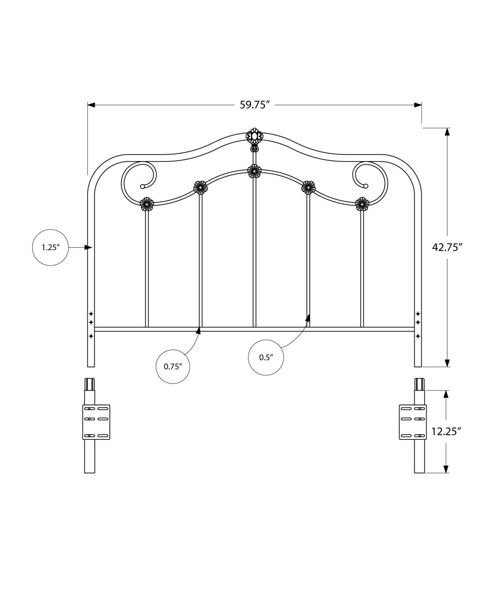 Elegant 59.75" x 55" coffee headboard and footboard set made from durable metal, perfect for Queen and Full size beds.