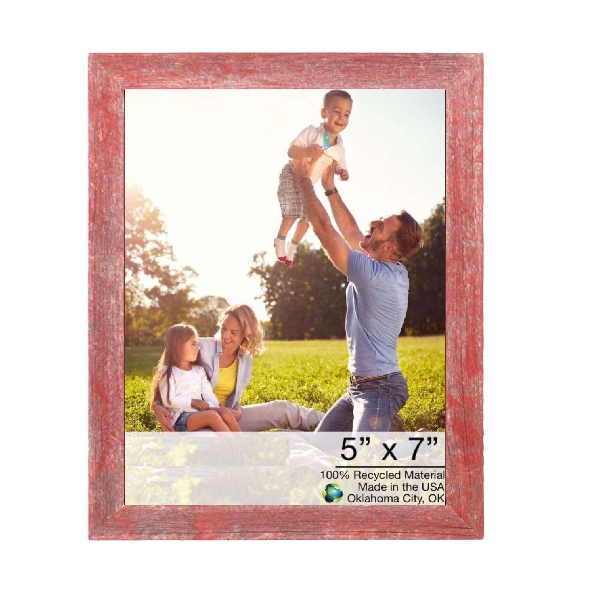 5x7 Rustic Farmhouse Red Wood Frame showcasing a distressed finish and natural wood knots, perfect for home decor.