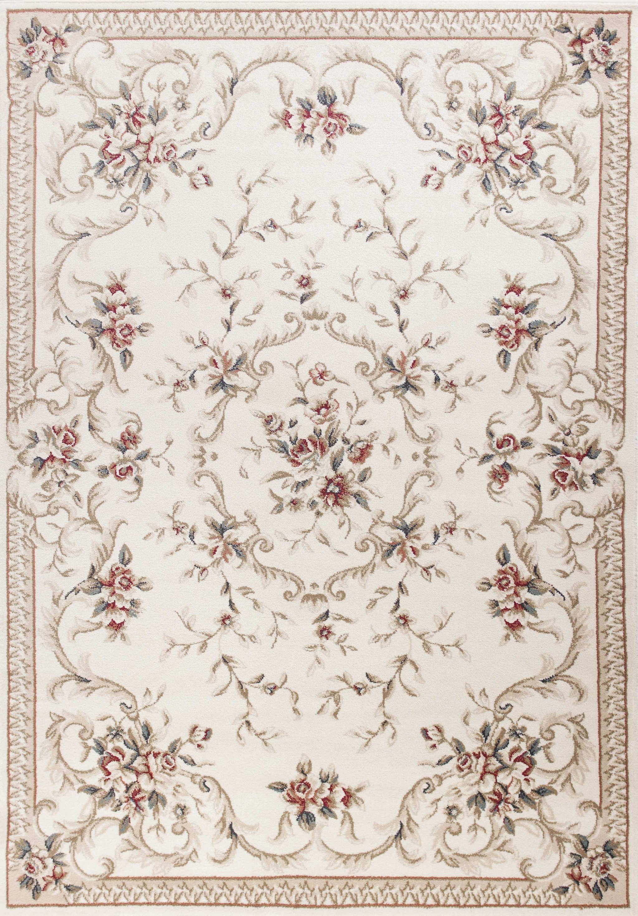 5 inches x 8 inches ivory bordered floral indoor area rug with intricate floral patterns, perfect for enhancing home decor.