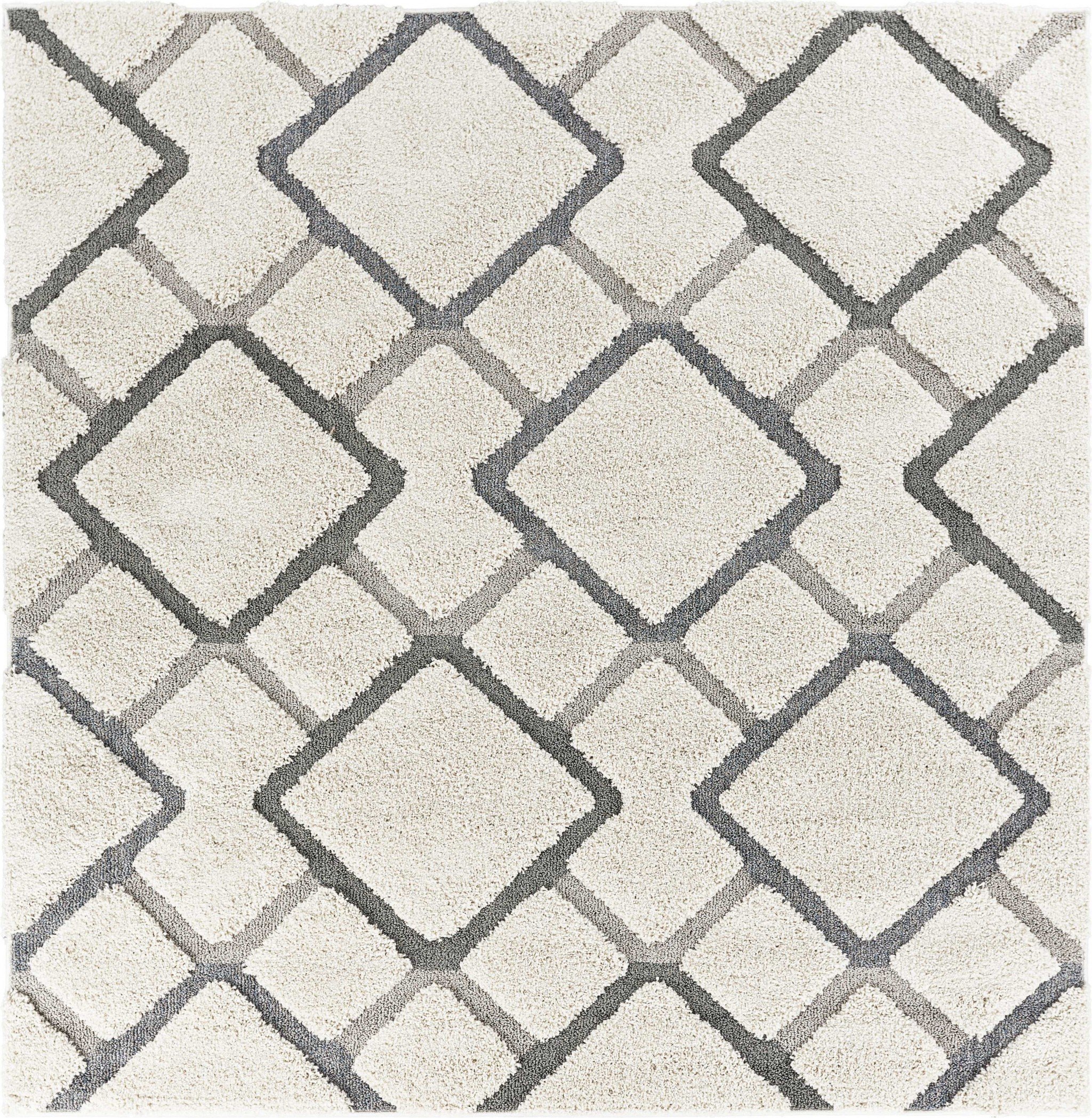 A stylish 6 Ft Square Polypropylene Natural Area Rug featuring a plush hi-lo pile, perfect for modern home decor.