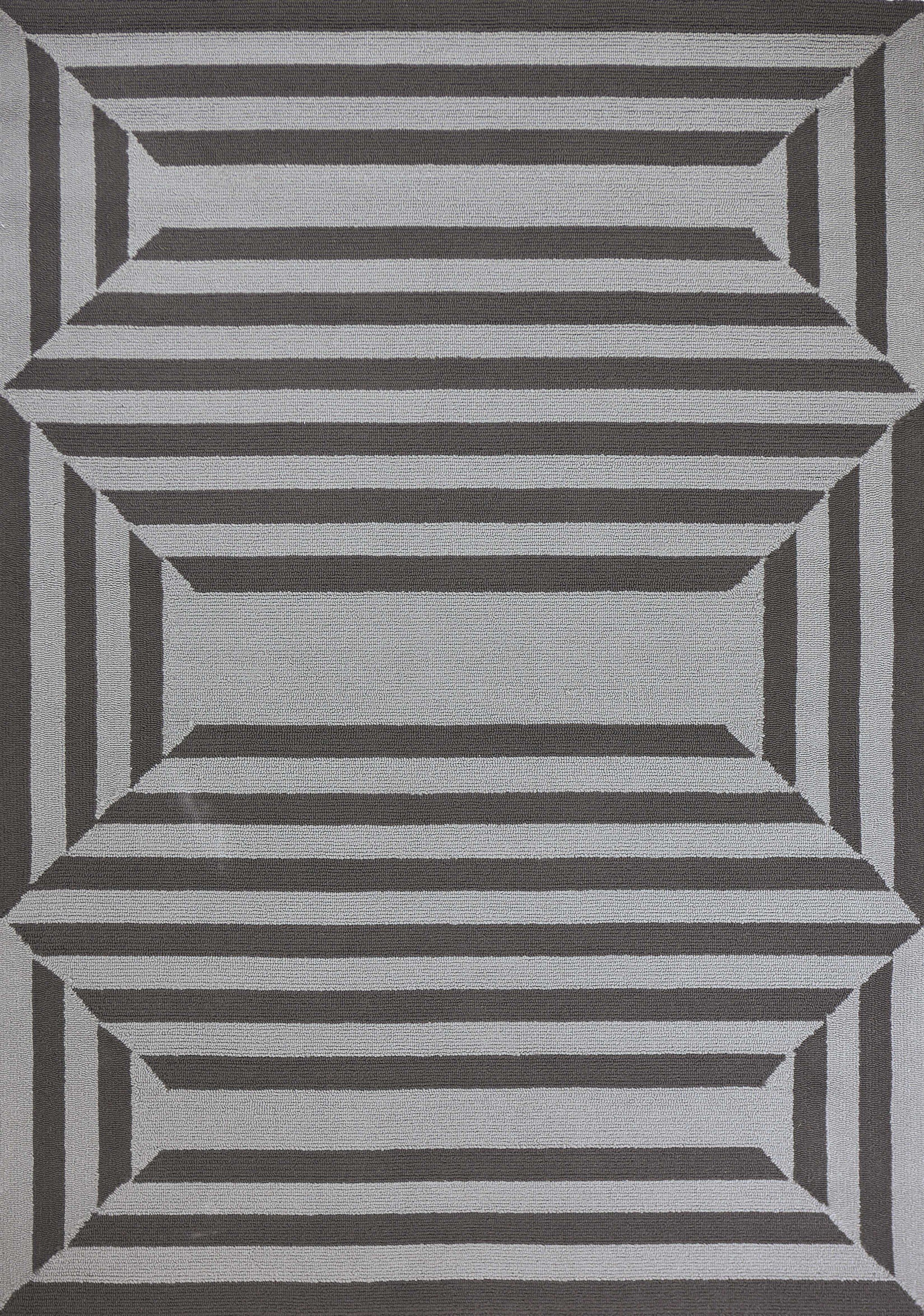 6' x 9' UV treated Polypropylene Charcoal Area Rug showcasing a modern design, perfect for indoor and outdoor use.