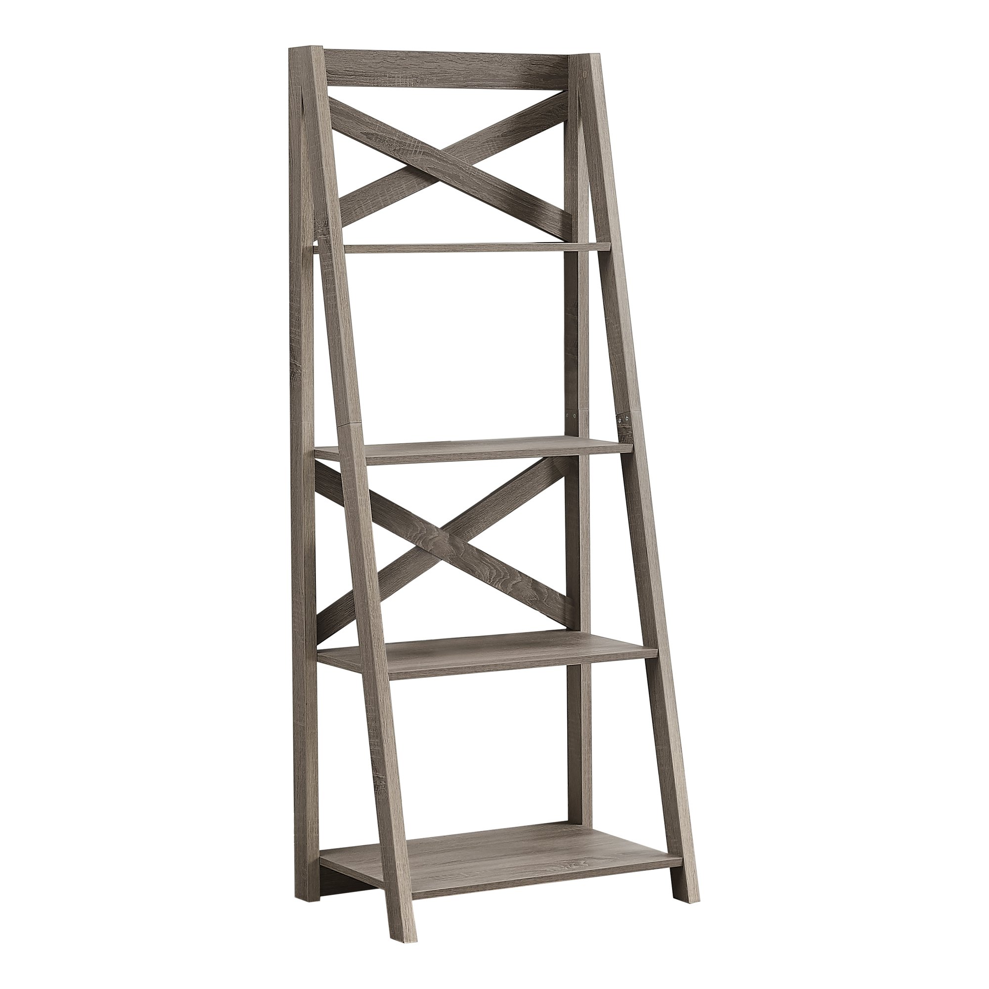 60-inch dark taupe ladder bookcase with four open shelves, showcasing a contemporary design suitable for various home settings.