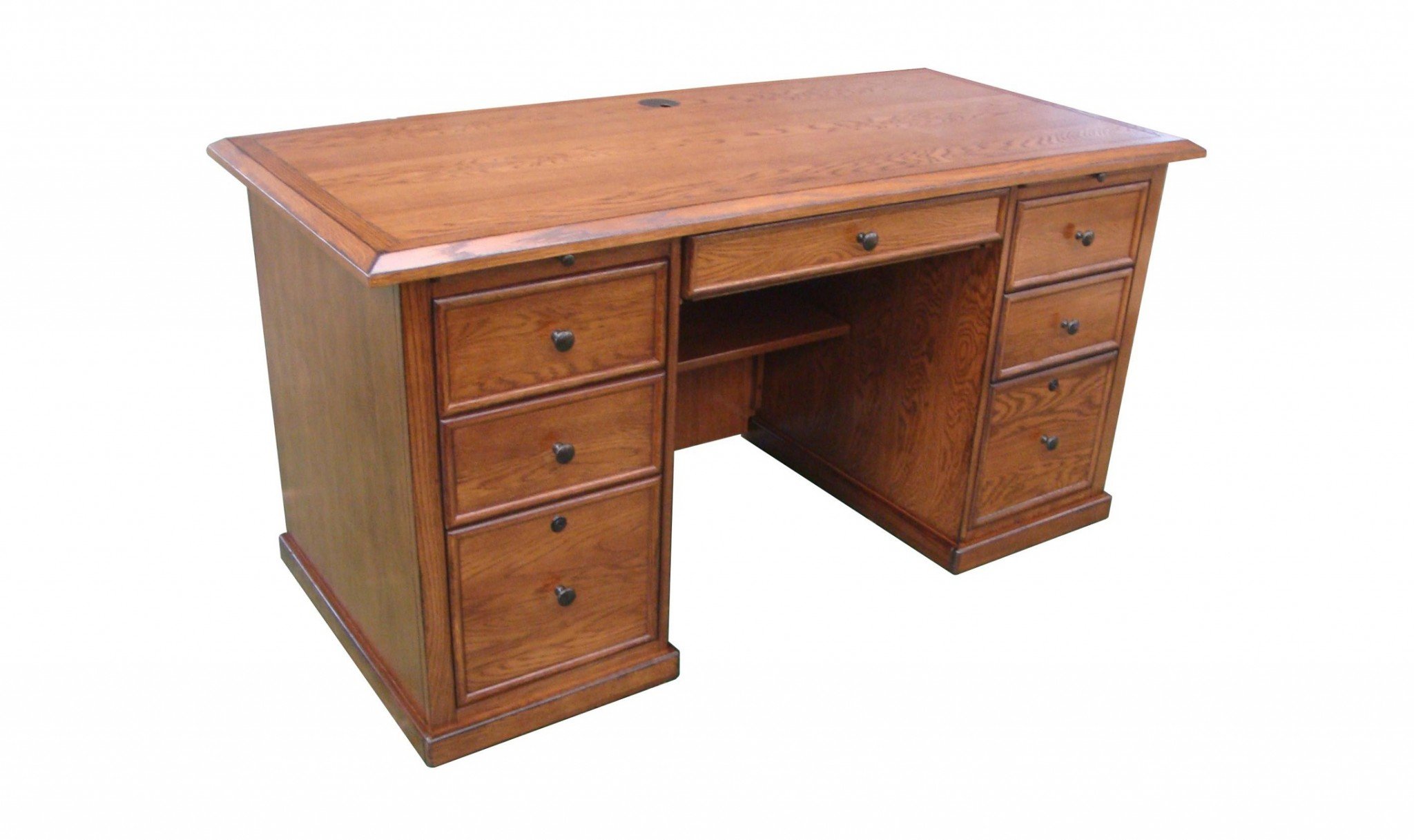 A stylish 60-inch burnished walnut hardwood desk showcasing rustic elegance, perfect for home or office use.