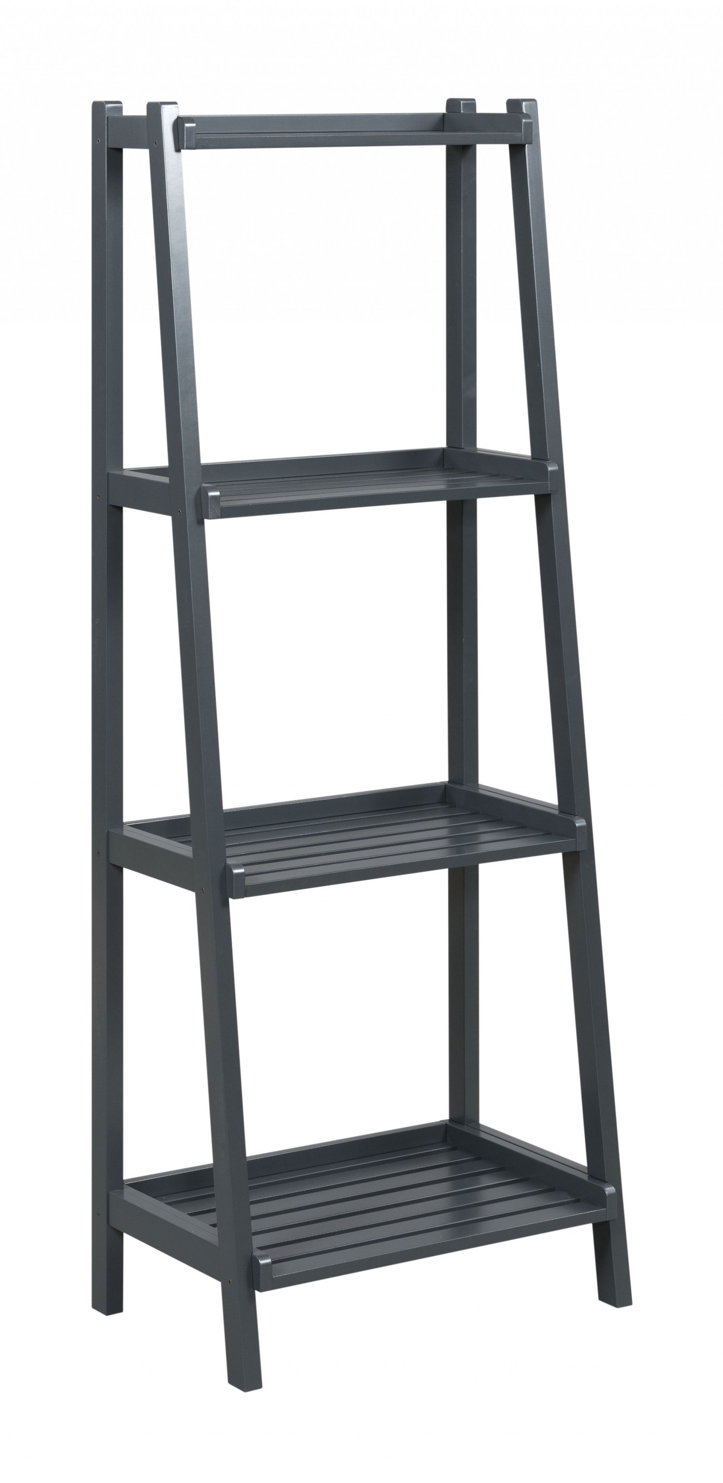 A modern 60-inch bookcase with four shelves in a sleek graphite finish, showcasing books and decorative items.