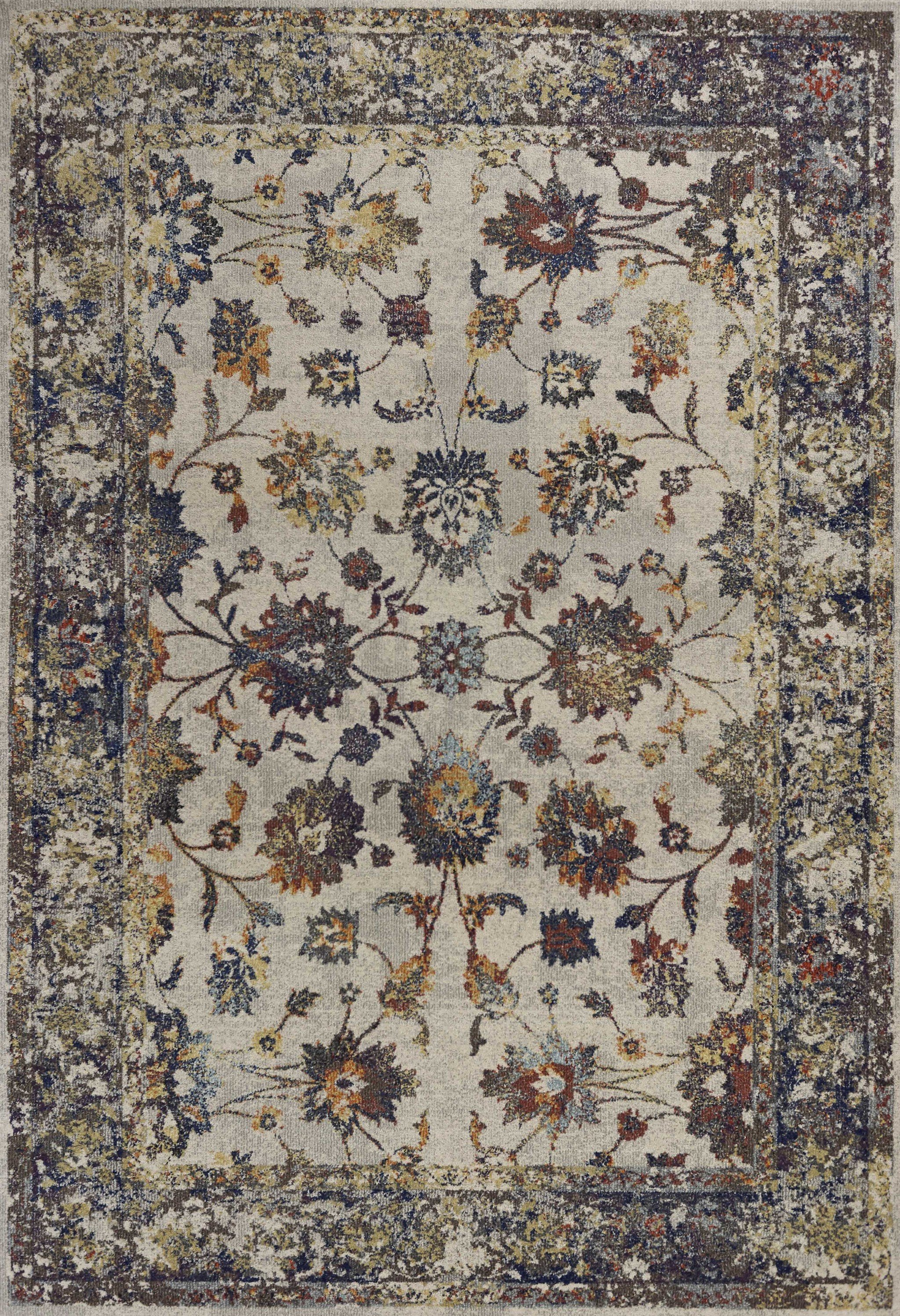 A luxurious 7' x 10' grey polypropylene area rug with intricate patterns, enhancing the elegance of a modern living space.