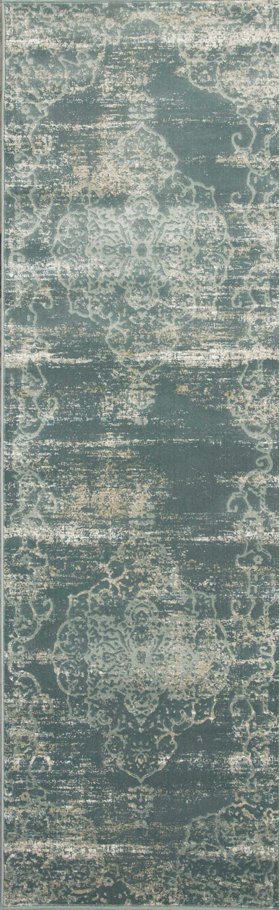 A beautiful 79" X 114" Slate Polypropylene or Viscose Rug with soft sheen highlights, showcasing its elegant design and low pile height.