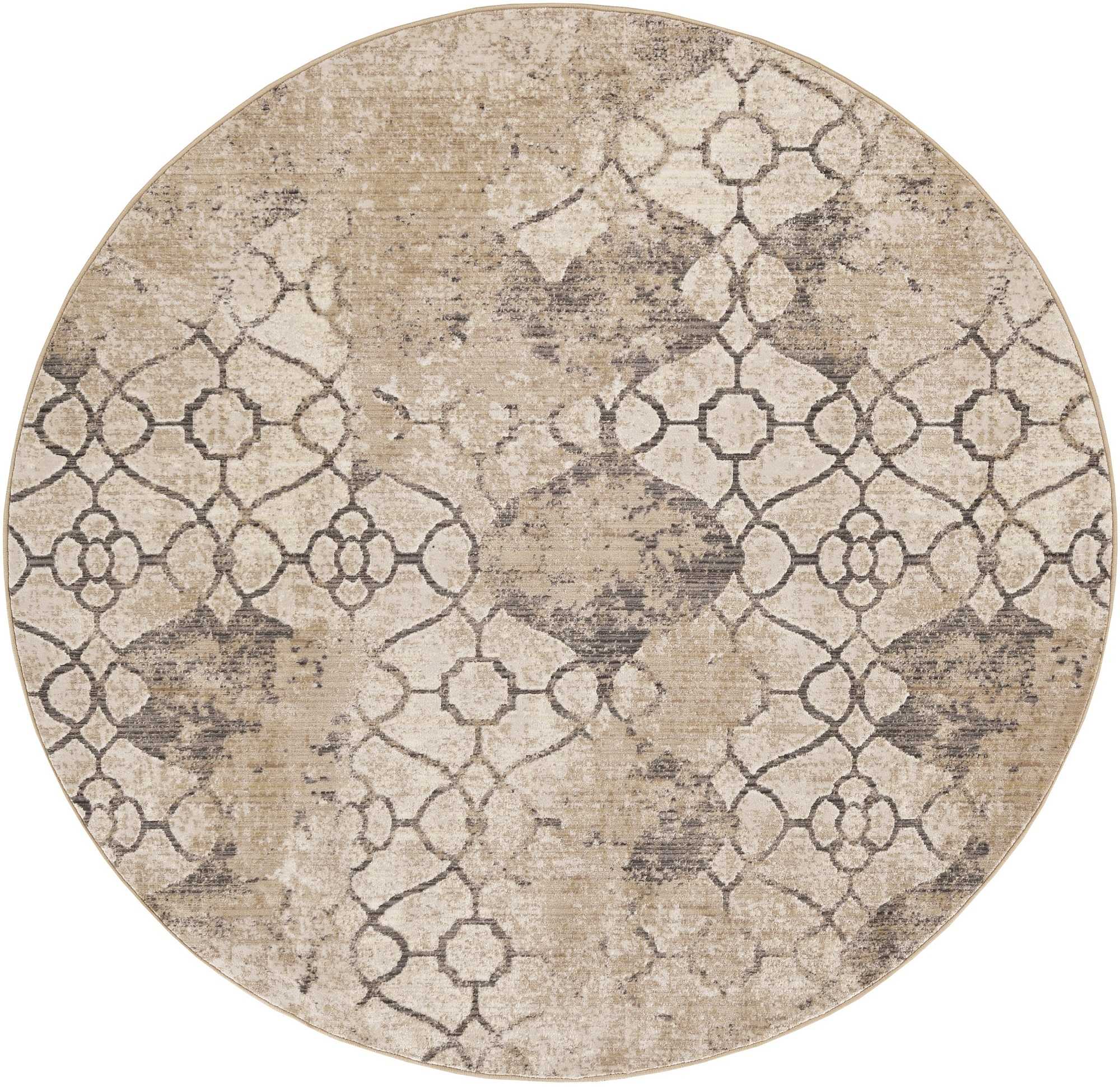 8' Sand Beige Hand Hooked Oversized Floral Round Indoor Area Rug with intricate floral design, perfect for enhancing home decor.