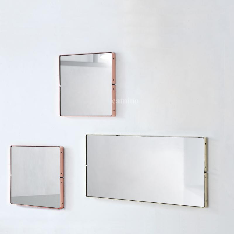 A large 80" x 80" x 4" Clear Steel Glass Mirror with a stylish brass frame, showcasing a minimalist design suitable for various interior styles.